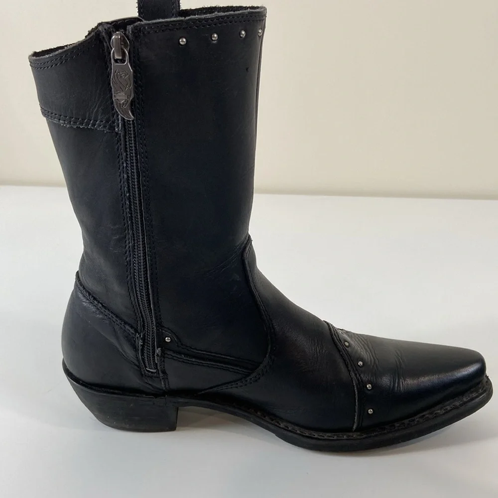 Harley Davidson Jessie black leather studded zip up boots Womens 9 - Picture 4 of 11